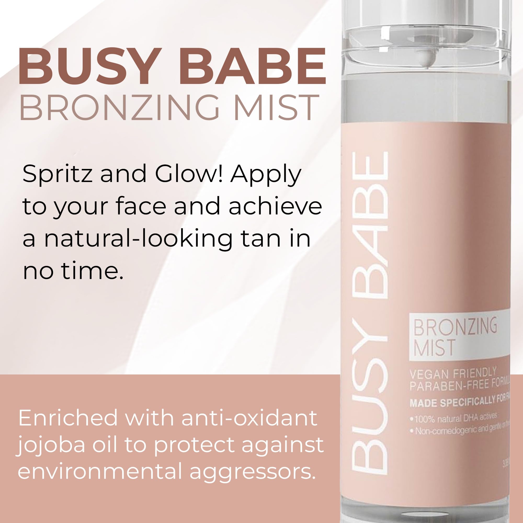 Busy Babe face tanner spray packaging details