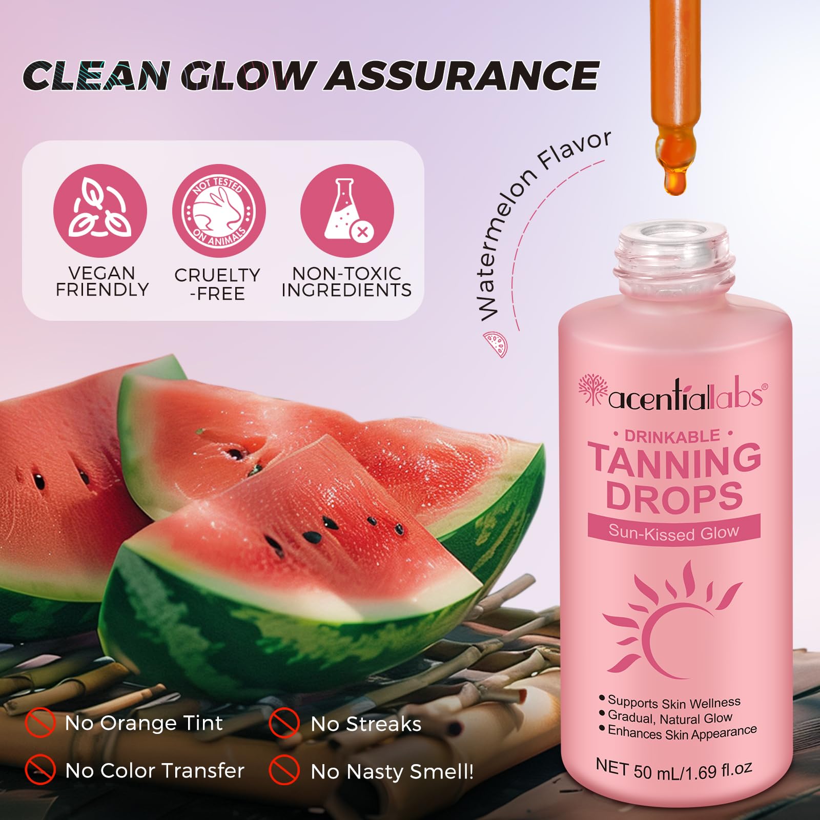 Lifestyle shot of tanning drops supplement for healthy skin