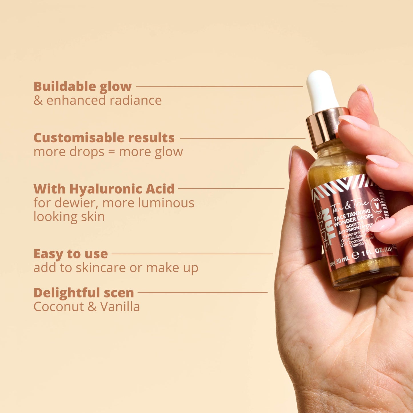 Skinny Tan self tanning drops serum packaging and dropper