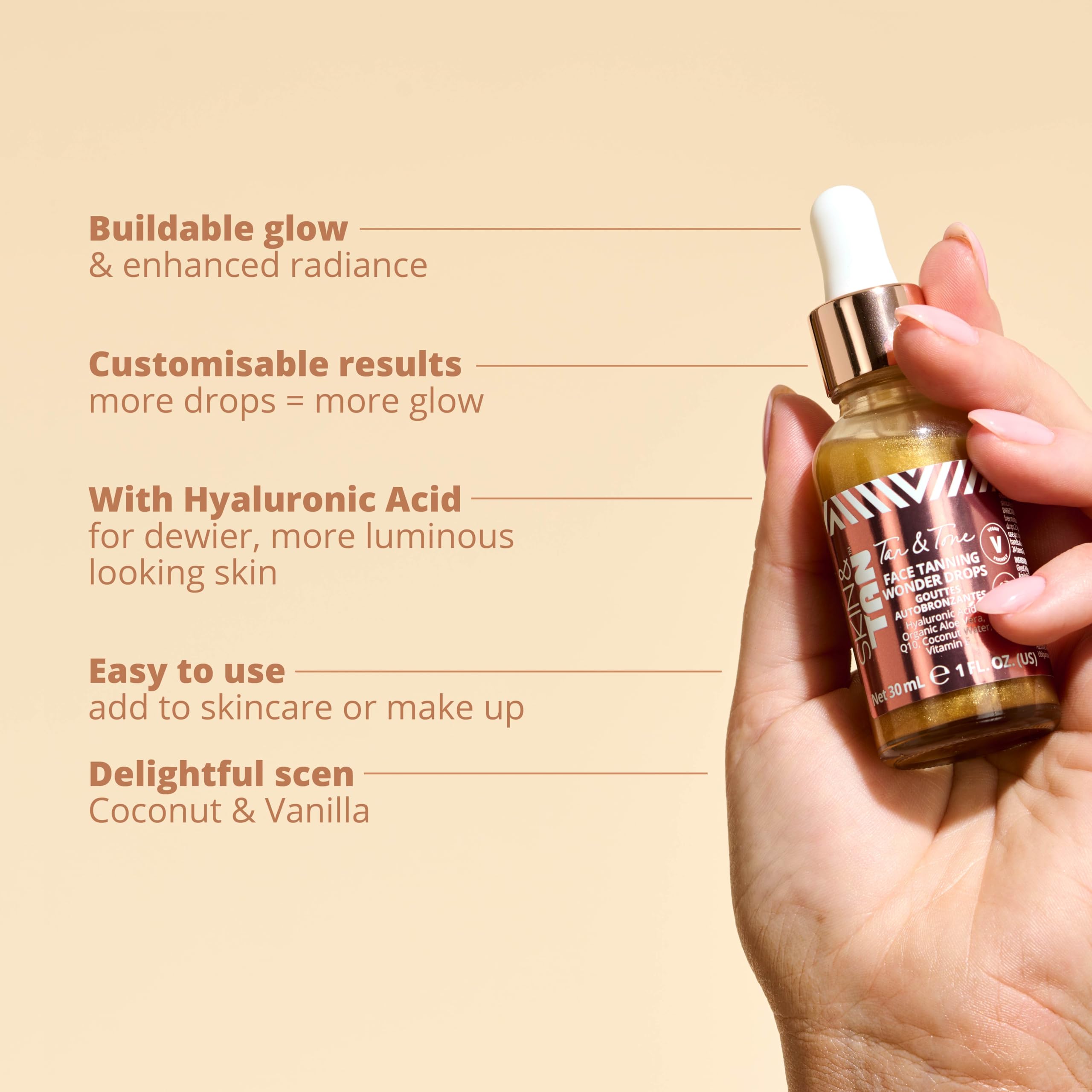 Skinny Tan self tanning drops serum packaging and dropper