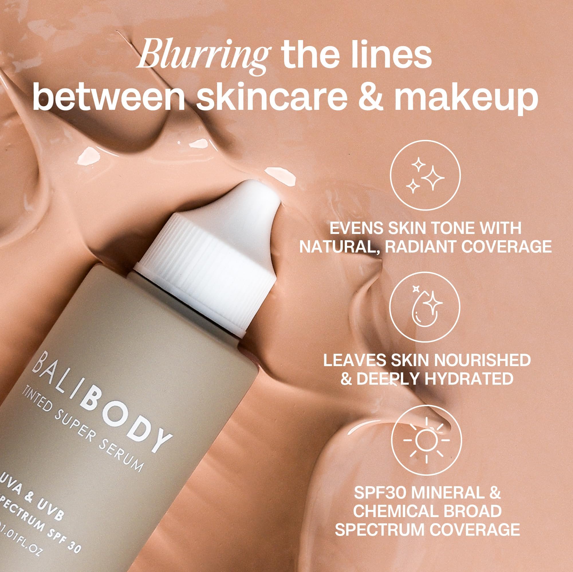 Close up of Bali Body Tinted Super Serum Australian made packaging