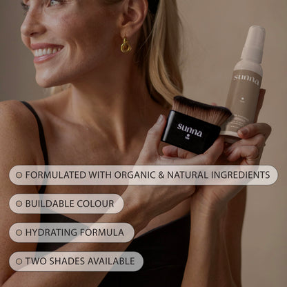 SunnaTan Face Tan Water packaging showing ingredients and size