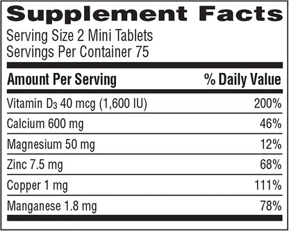 Caltrate Minis bone health supplement packaging highlighting the easy to swallow small tablet size.