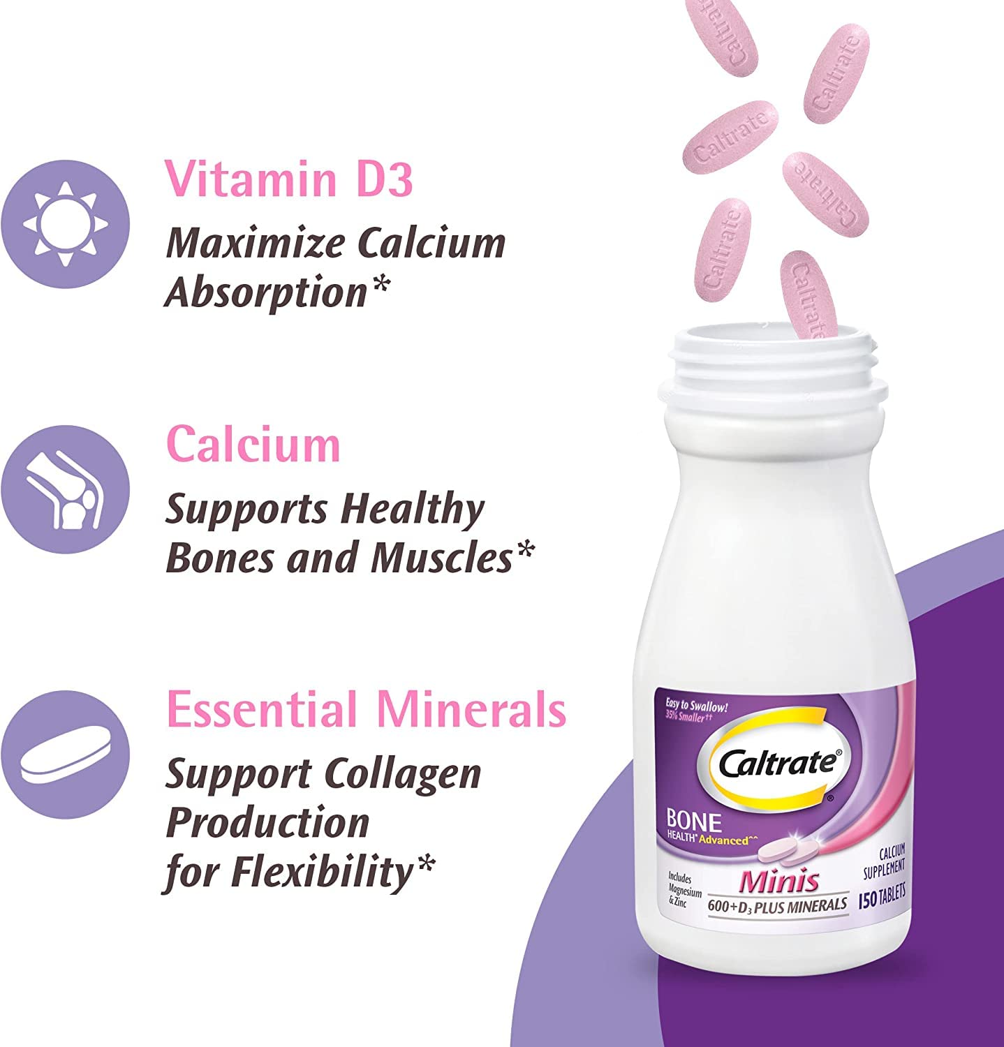 Two bottles of imported Caltrate Minis for adults and women placed side by side.
