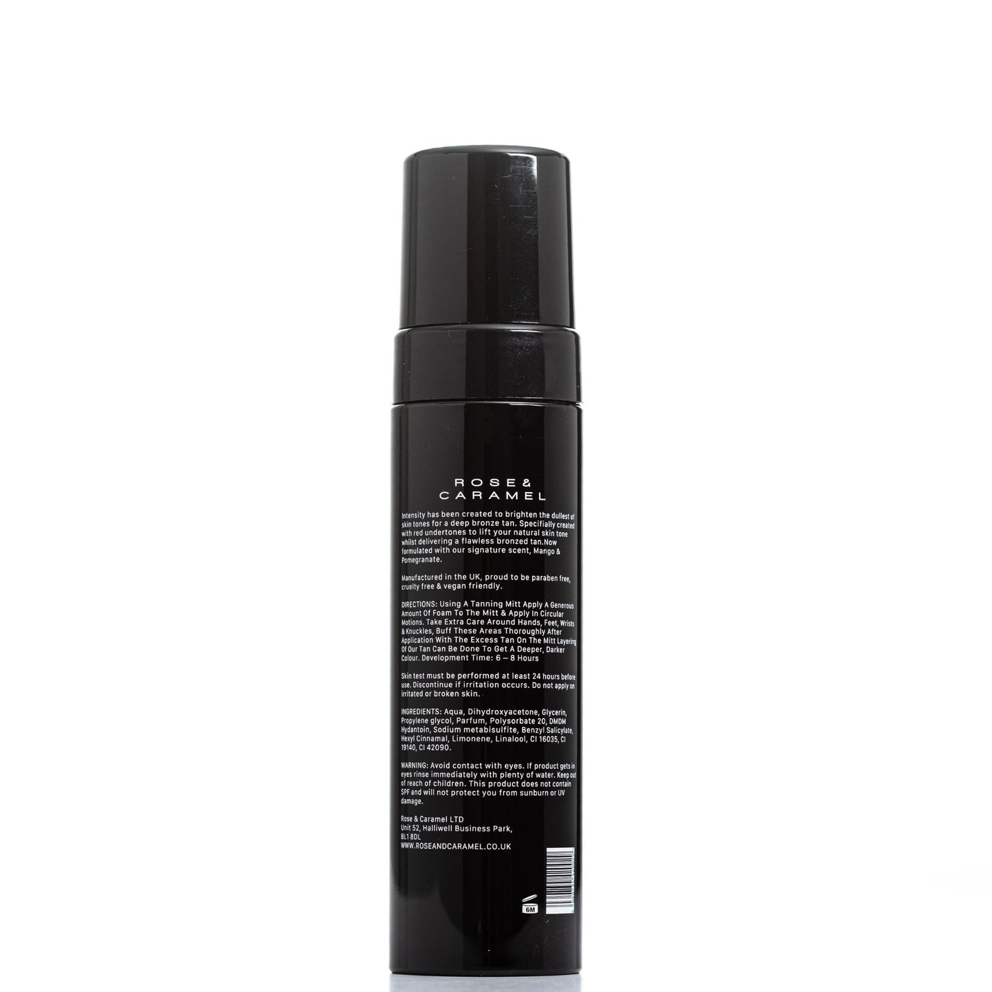 Close up of Rose and Caramel tanning mousse pump dispenser
