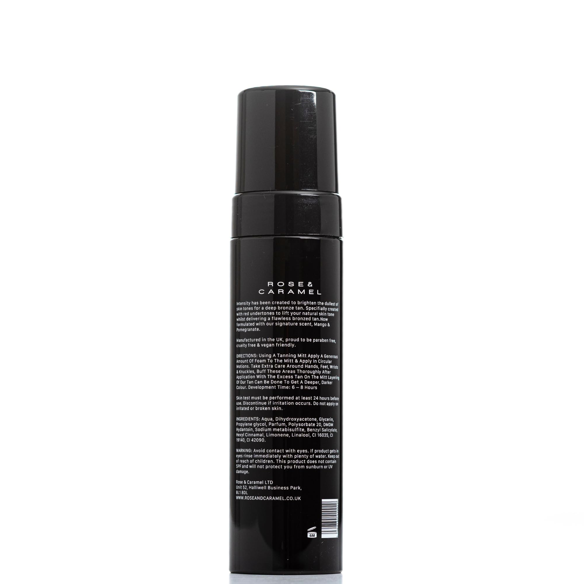 Close up of Rose and Caramel tanning mousse pump dispenser