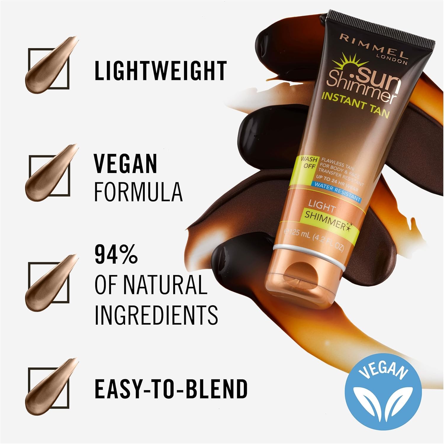 Back label details of Rimmel Sunshimmer Water Resistant Tan