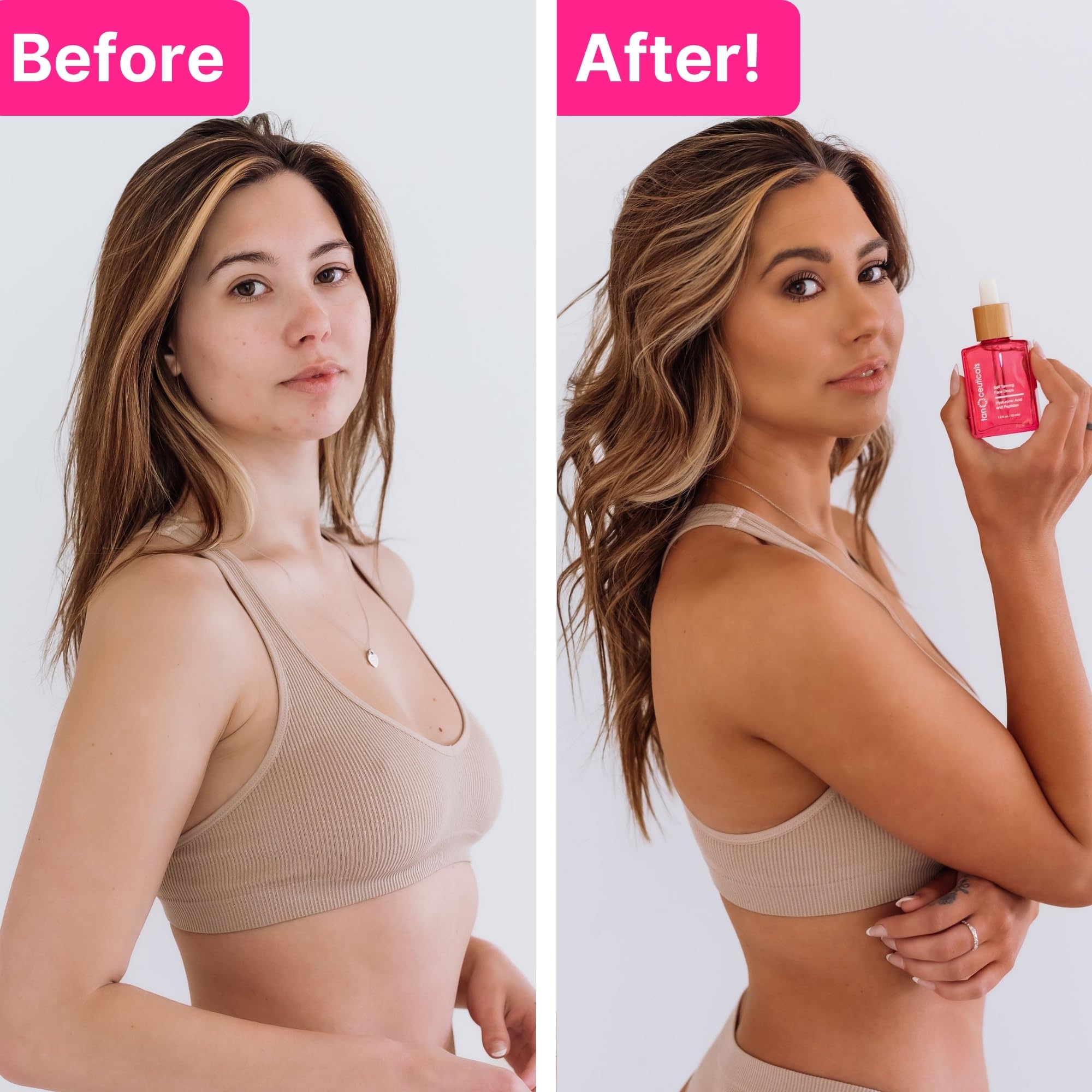Side view of Tanceuticals color correcting tanning drops glass container