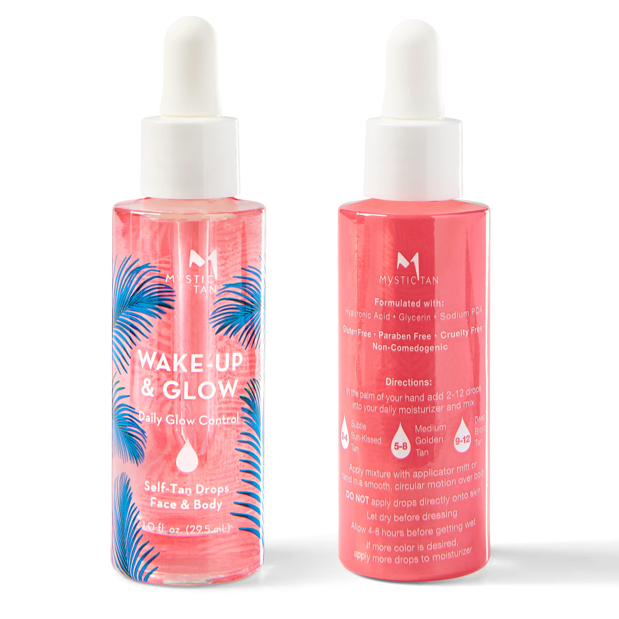 Close up of Mystic Tan self-tan drops serum bottle packaging