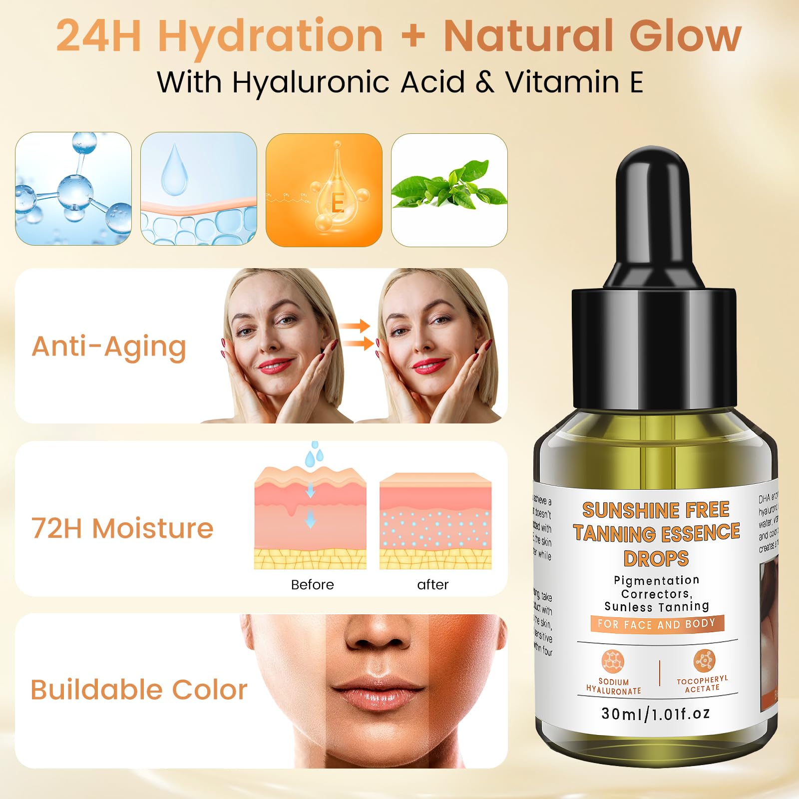 Pipige self-tanning serum drops with hyaluronic acid and Vitamin E