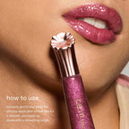 Rem Beauty lip gloss golden pearl shimmer texture close up