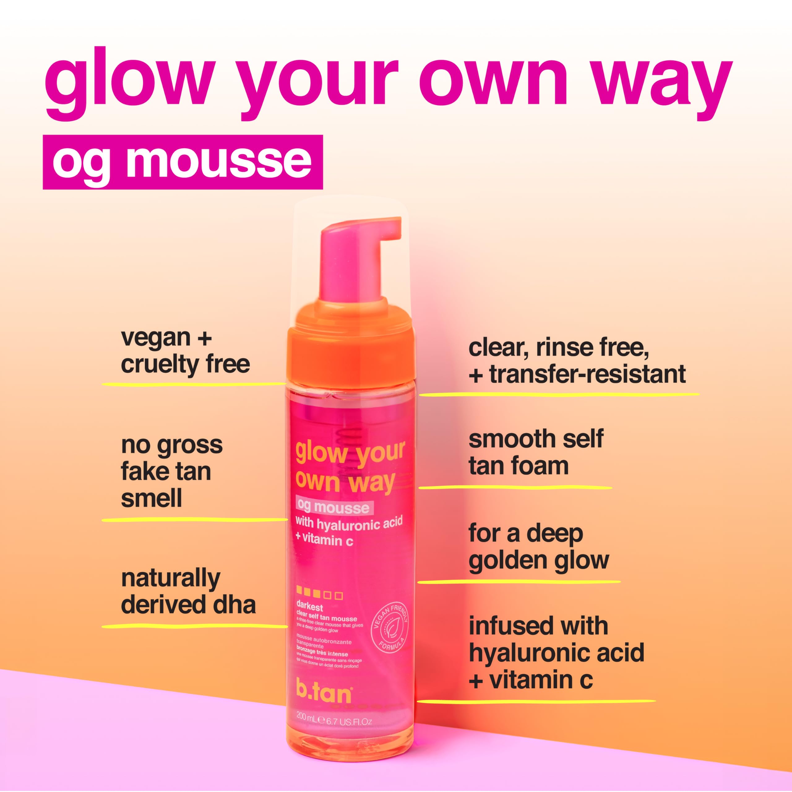 Back label of B.Tan Clear Self Tanner Foam showing ingredients