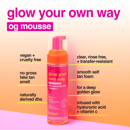 Back label of B.Tan Clear Self Tanner Foam showing ingredients