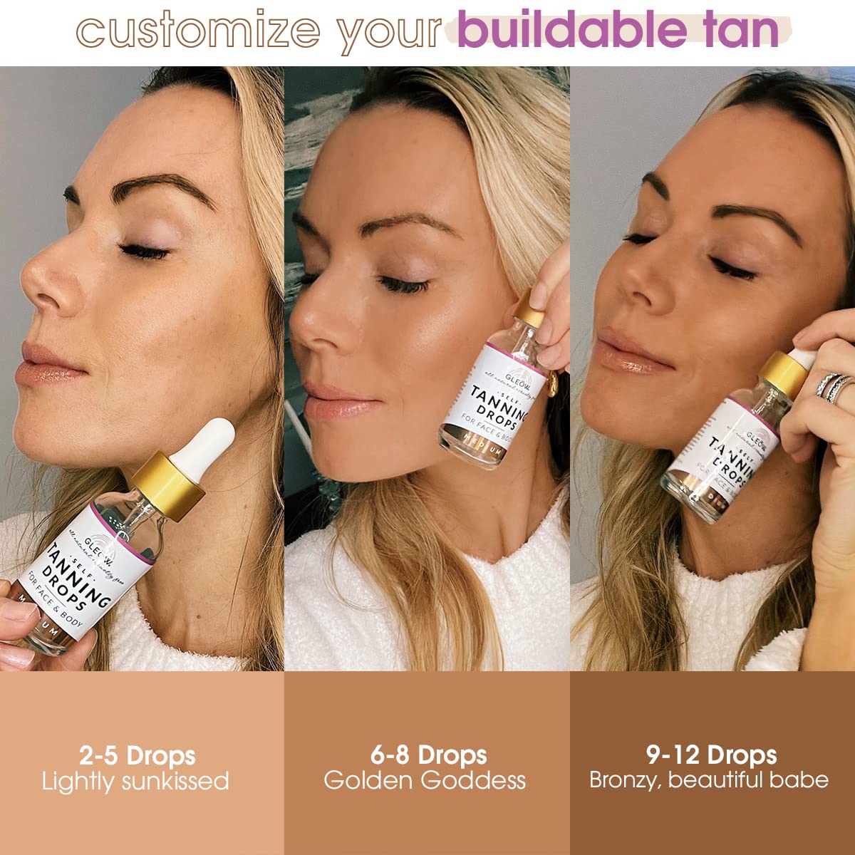 Close up of Gleow medium shade self tanning drops