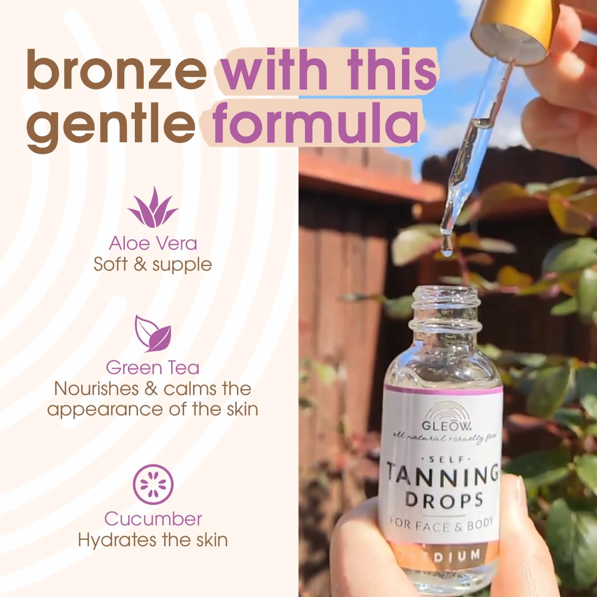 Gleow face tanning drops 1 ounce bottle product display