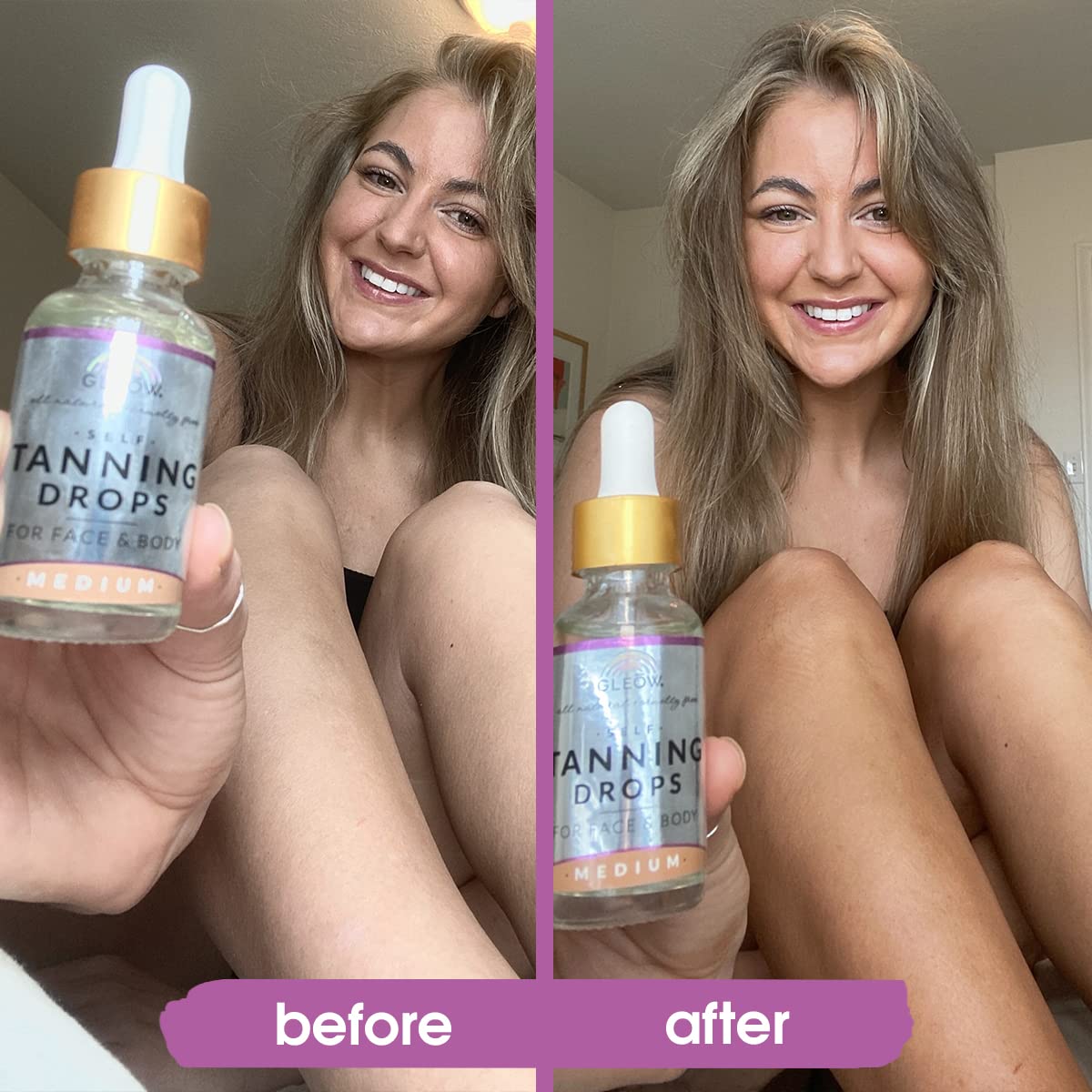 Gleow skincare tanning drops texture and application demonstration