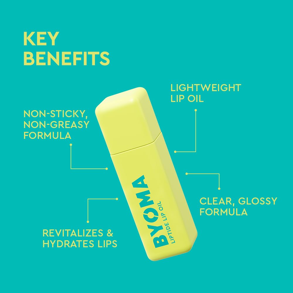 Byoma Liptide Lip Oil applicator showing glossy texture