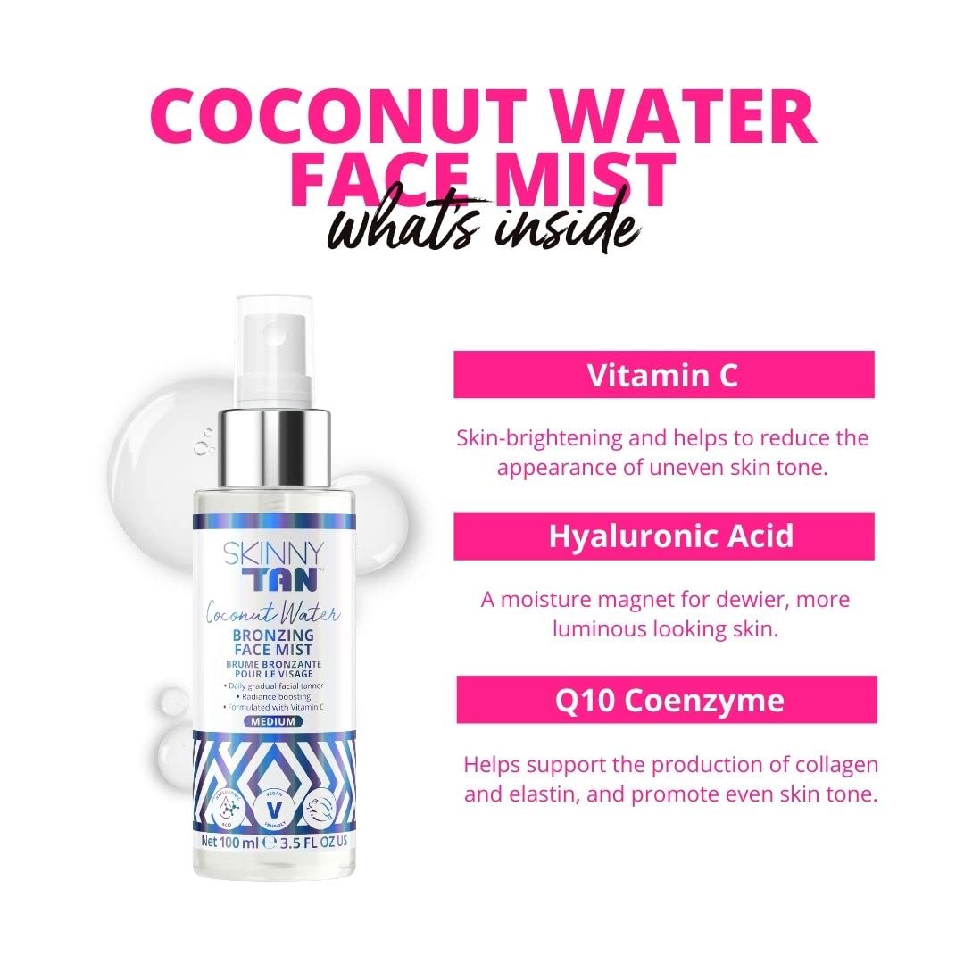 Model applying Skinny Tan Coconut Water Mist on face