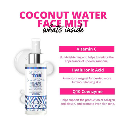 Model applying Skinny Tan Coconut Water Mist on face