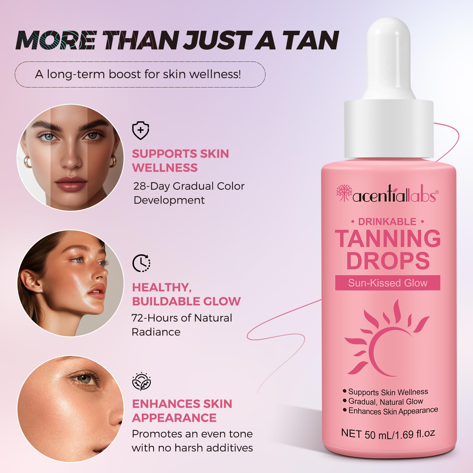 Close up of Zyranovae drinkable tanning drops 50ml packaging