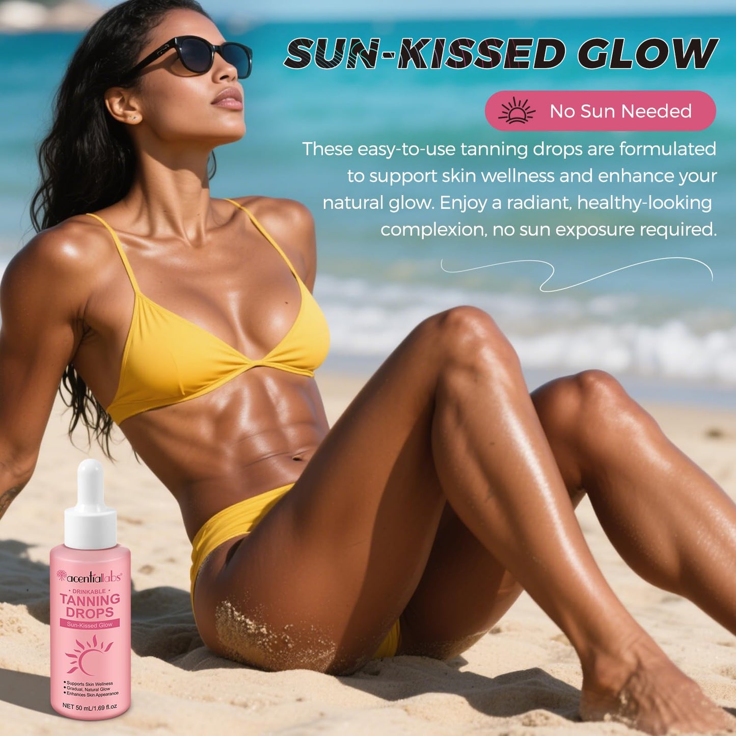 Side profile of Zyranovae sunless tanning drops bottle