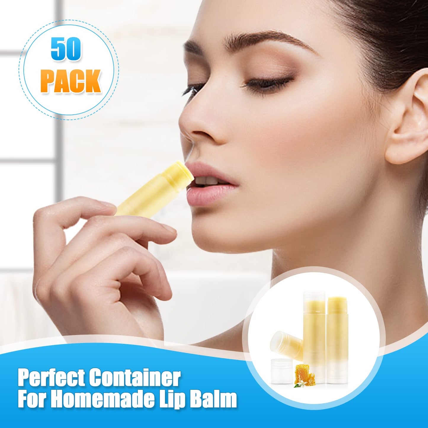 Clear plastic refillable chapstick tubes with white snap on caps for DIY cosmetics