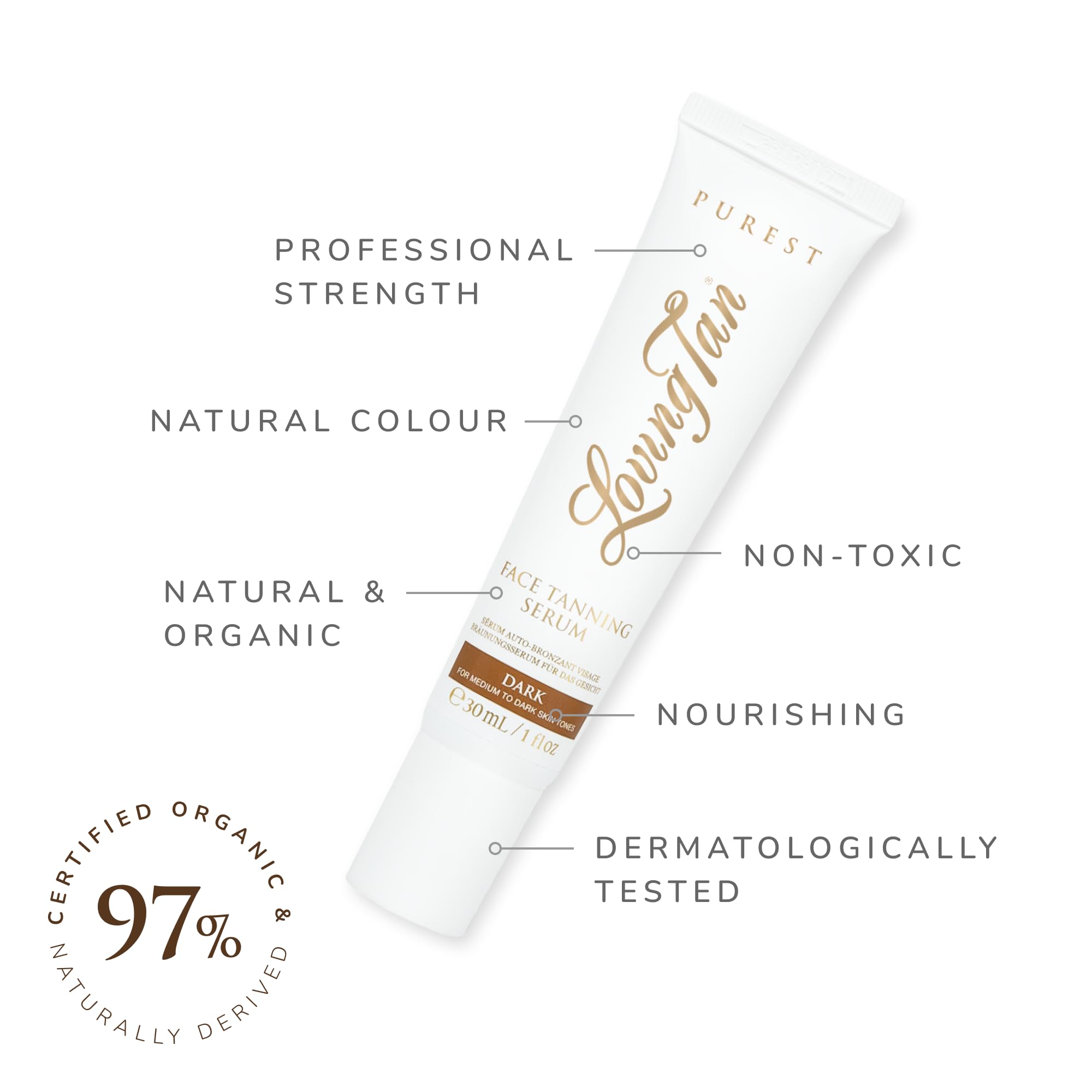Model showing results of Loving Tan Purest Face Tanning Serum
