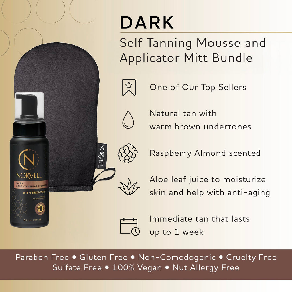 Norvell dark tanning mousse packaging with applicator mitt