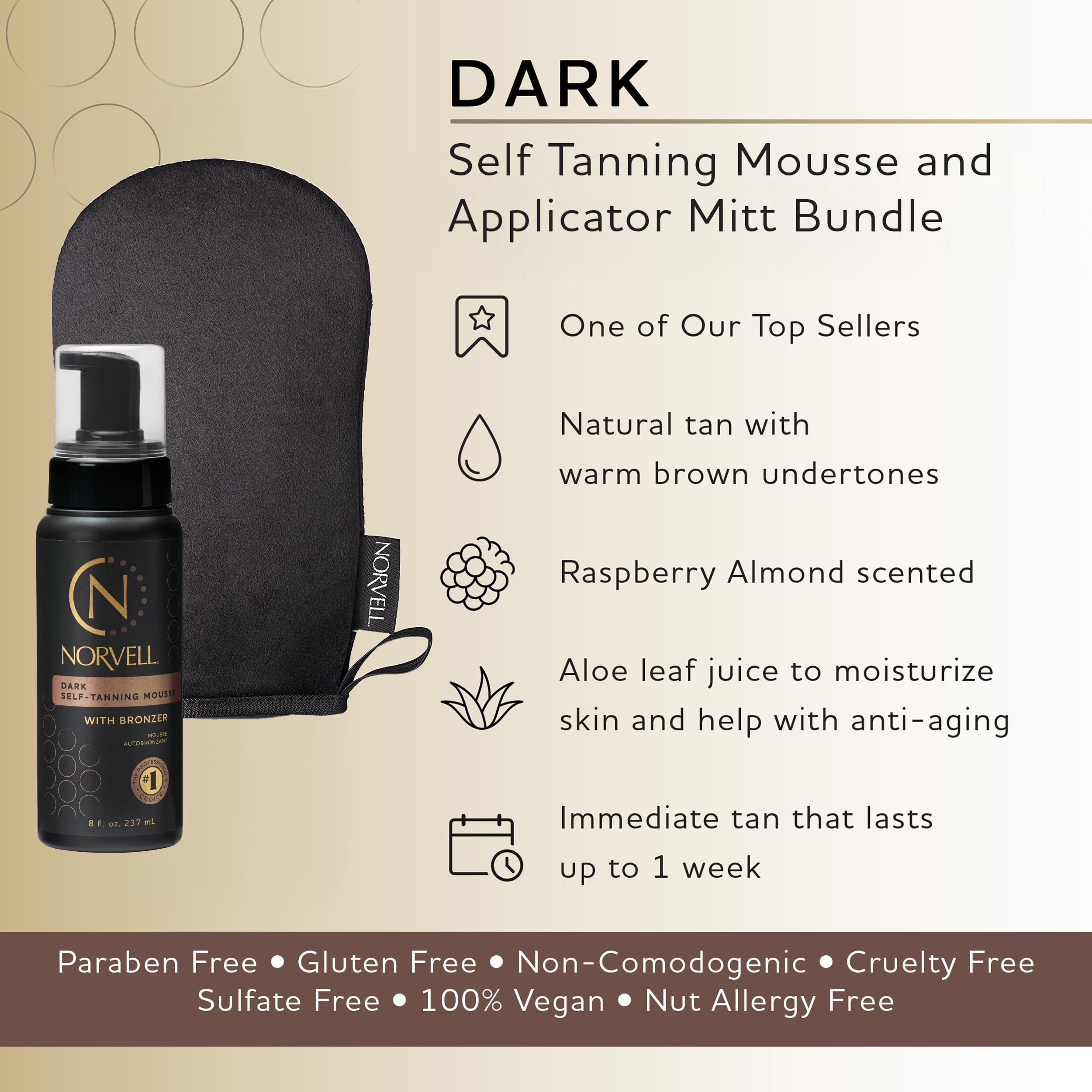 Norvell tanning mousse bottle with applicator mitt