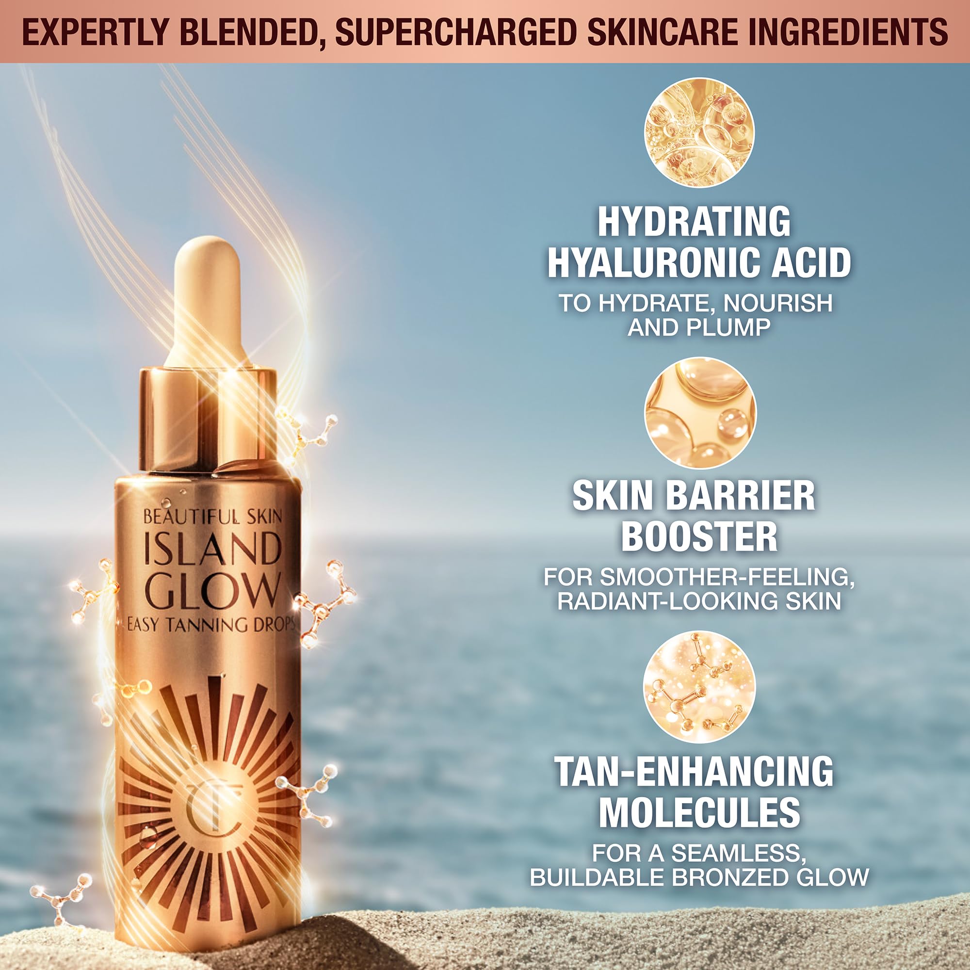 Model applying Charlotte Tilbury tanning drops to face