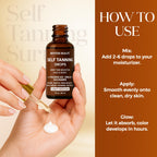 Side profile of Mystere Beaute hydrating self tanning drops bottle