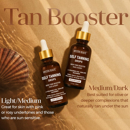 Mystere Beaute tanning drops bottle with ingredients list