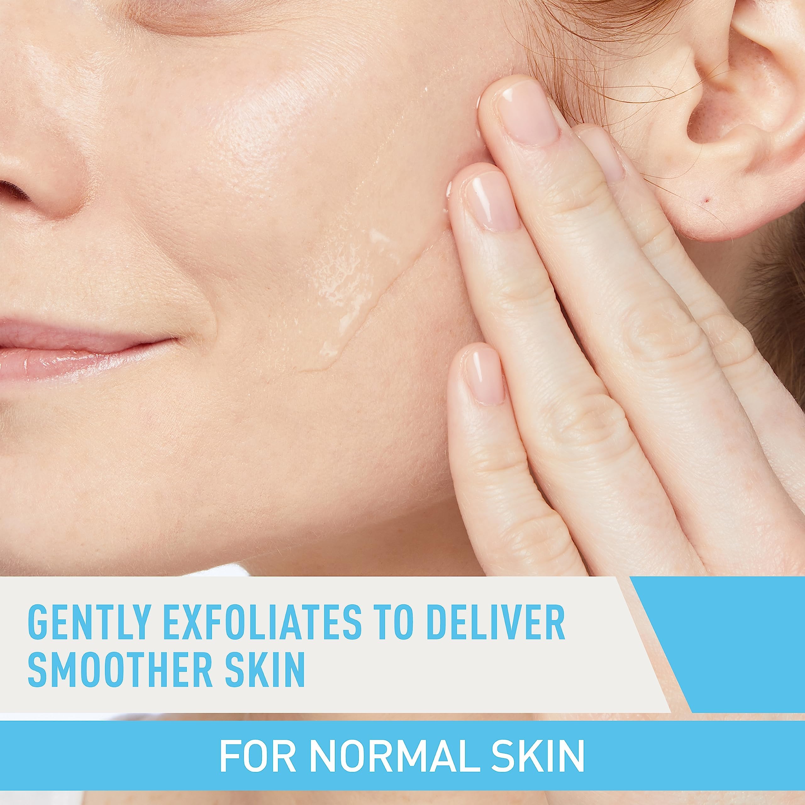 CeraVe gentle beta hydroxy acid exfoliating face wash packaging showing details on ceramide and hyaluronic acid formulation.
