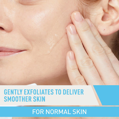 CeraVe gentle beta hydroxy acid exfoliating face wash packaging showing details on ceramide and hyaluronic acid formulation.