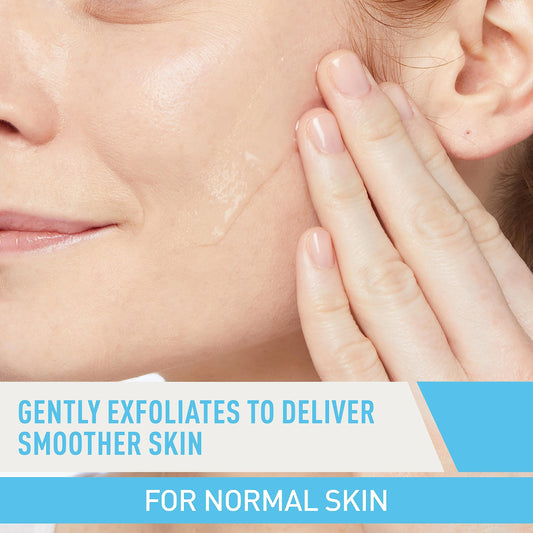 CeraVe gentle beta hydroxy acid exfoliating face wash packaging showing details on ceramide and hyaluronic acid formulation.