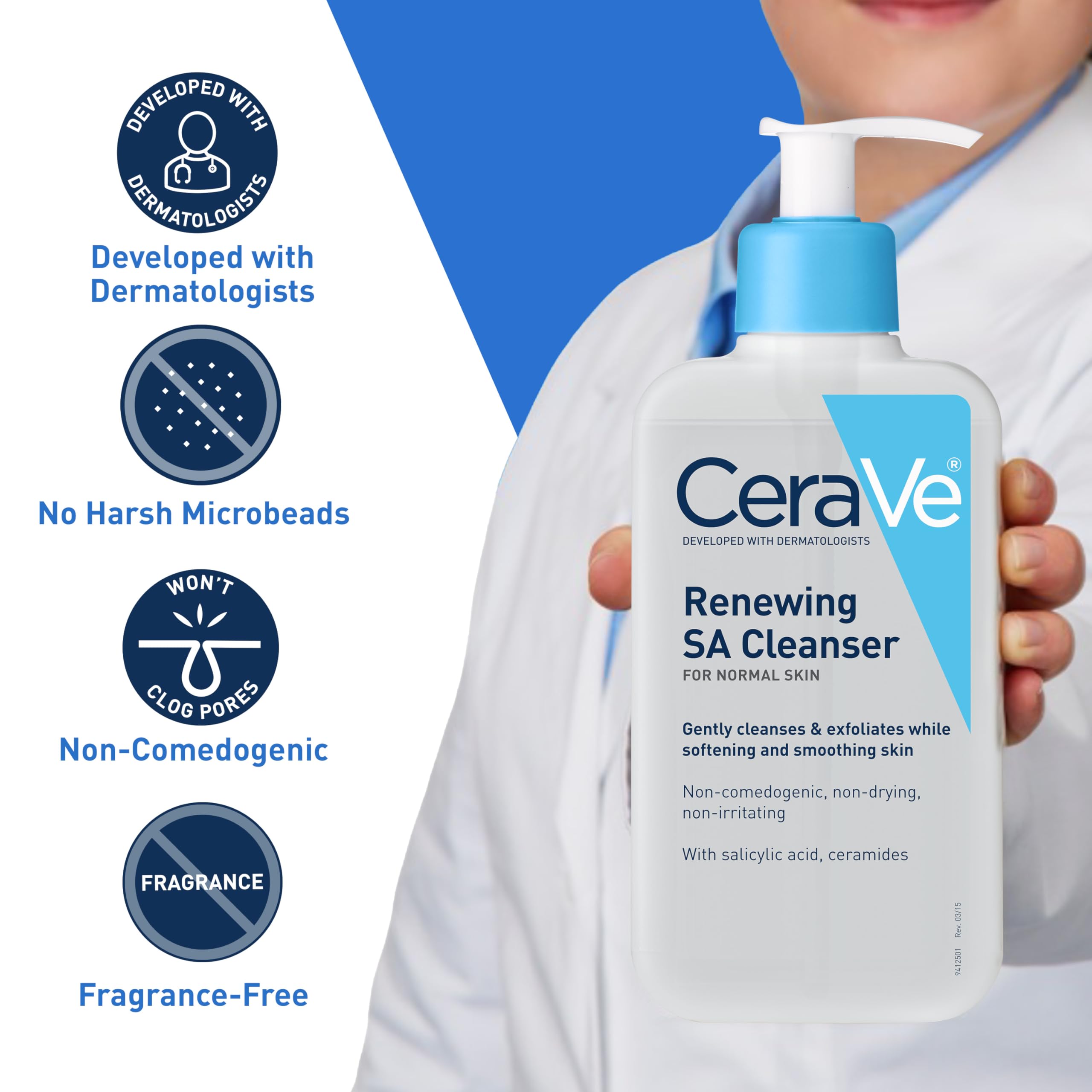 Authentic USA imported CeraVe salicylic acid cleanser showing the sixteen ounce value size container.