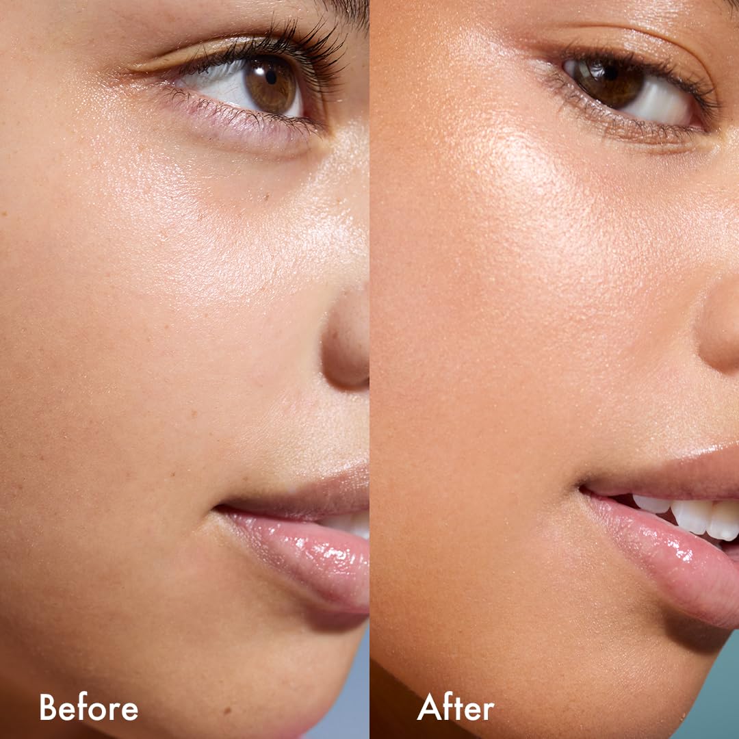Applying Isle of Paradise bronzing serum on face