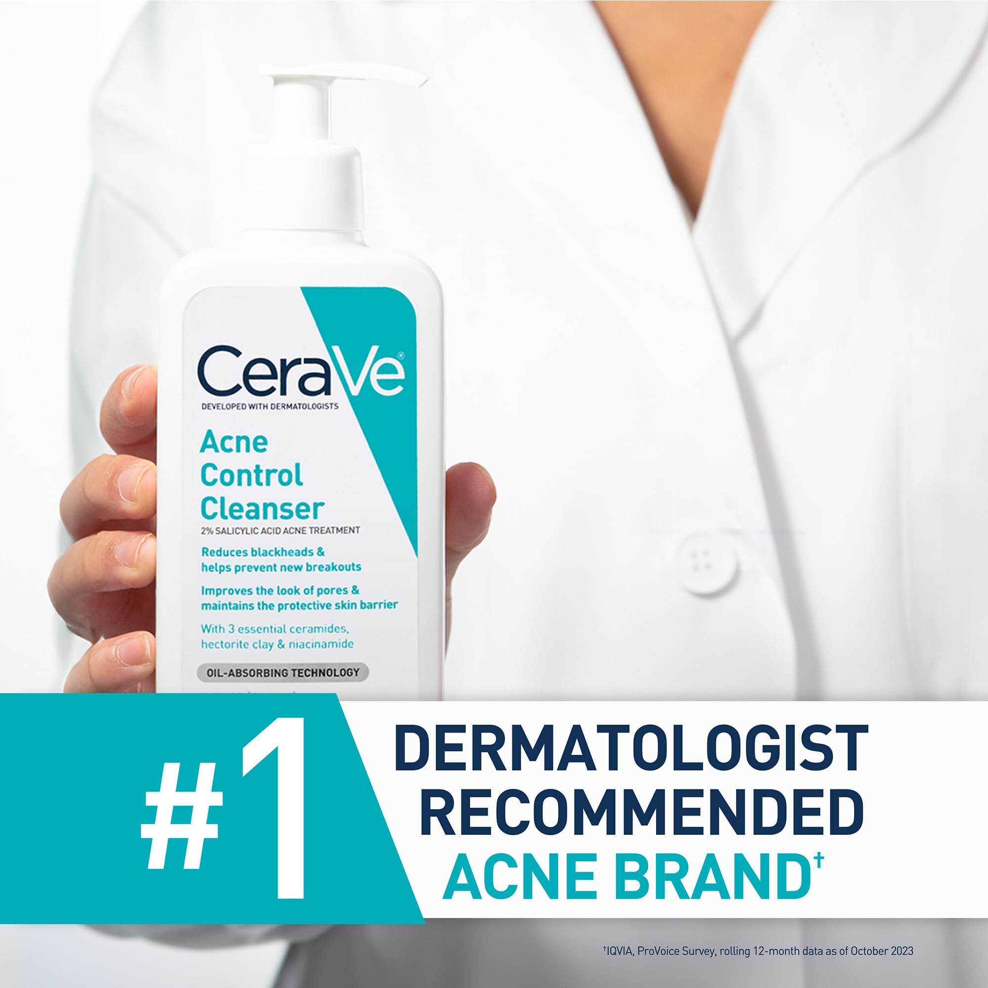 Eight ounce bottle of CeraVe BHA chemical exfoliant displaying pore control claims