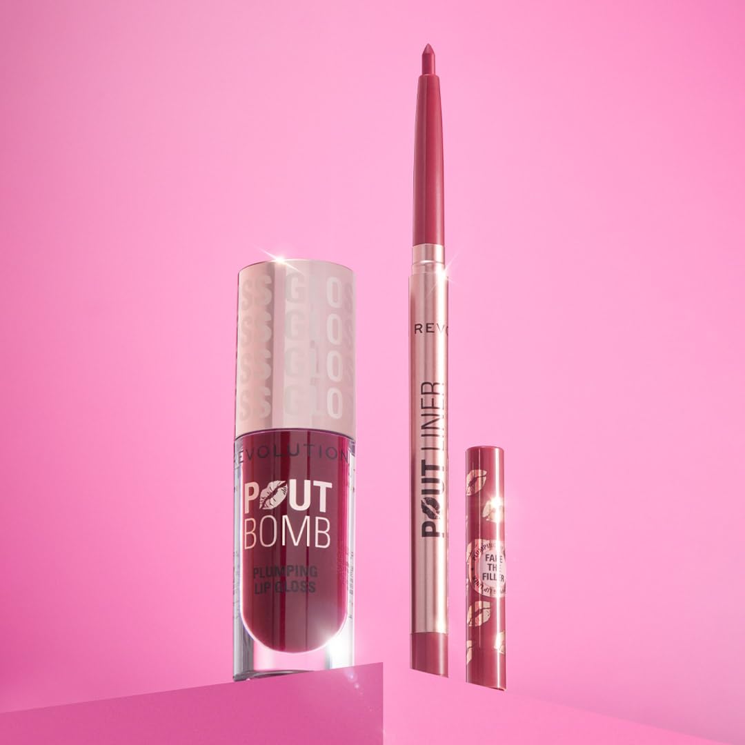 Revolution Beauty clear lip shaper texture swatch on a neutral background