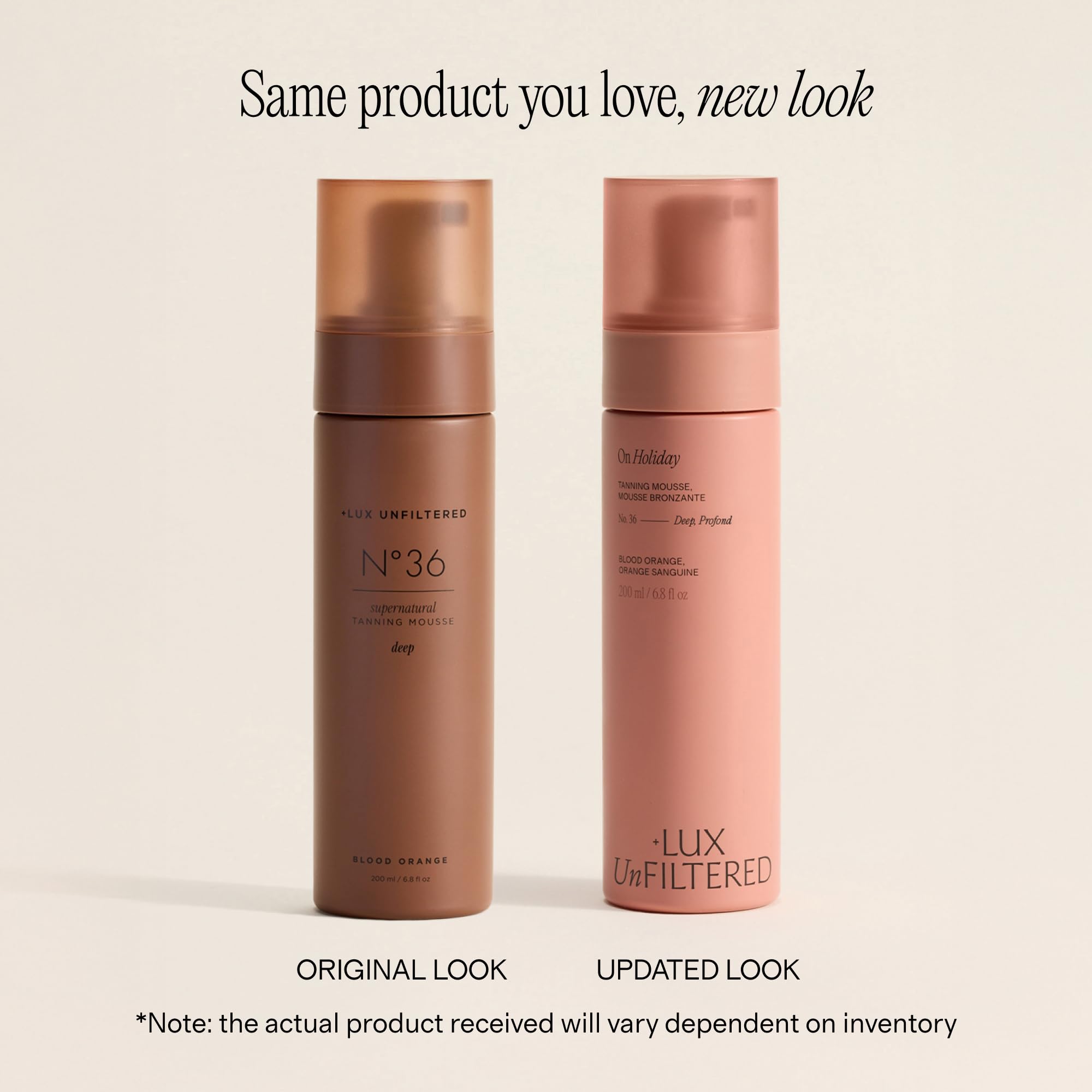 Lux Unfiltered tanning mousse bottle and pump dispenser