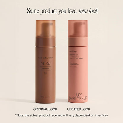 Lux Unfiltered tanning mousse bottle and pump dispenser