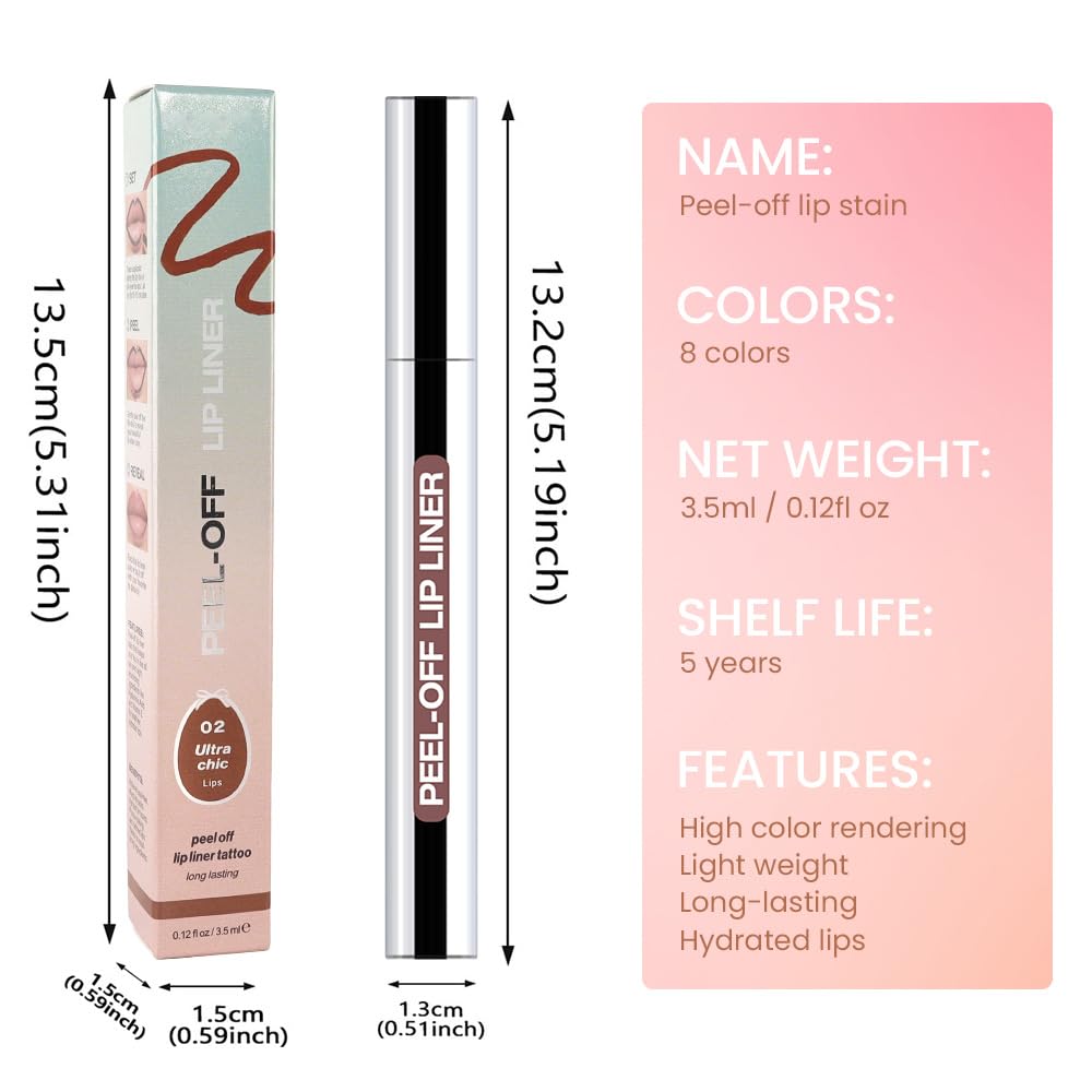 Three pieces of peelable matte lip gloss tattoo liners showing film removal