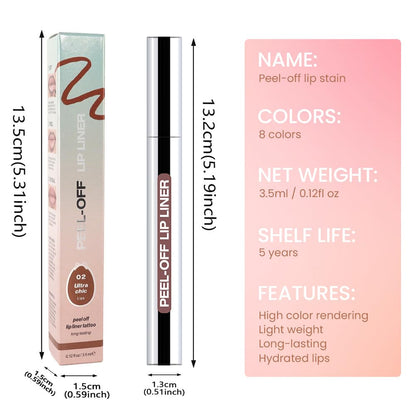 Three pieces of peelable matte lip gloss tattoo liners showing film removal