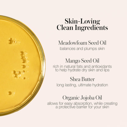 Hydrating lip pencil with organic jojoba oil and mango seed oil ingredients