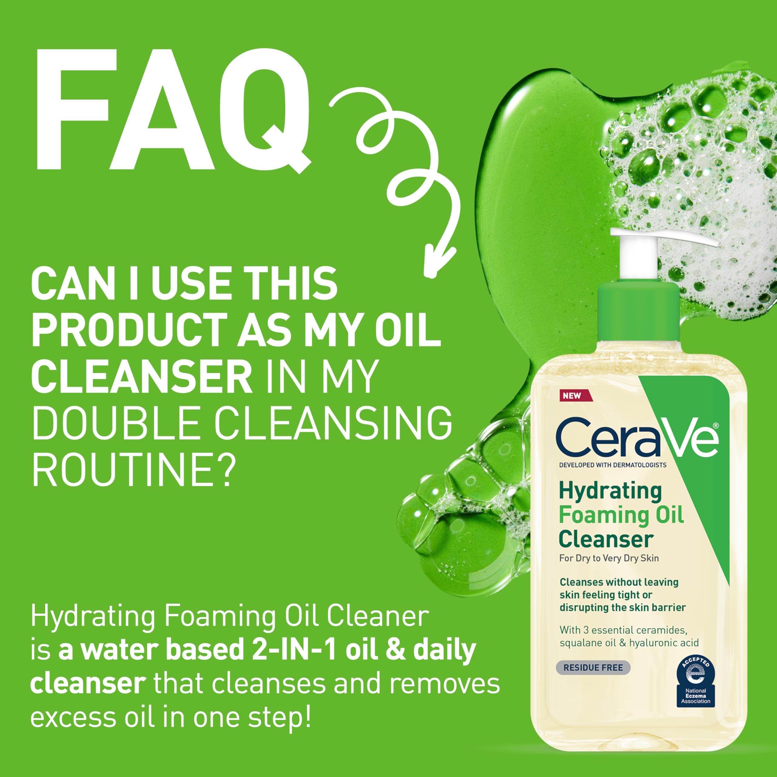 Close up of CeraVe 8 Fluid Ounce foaming oil wash for sensitive skin