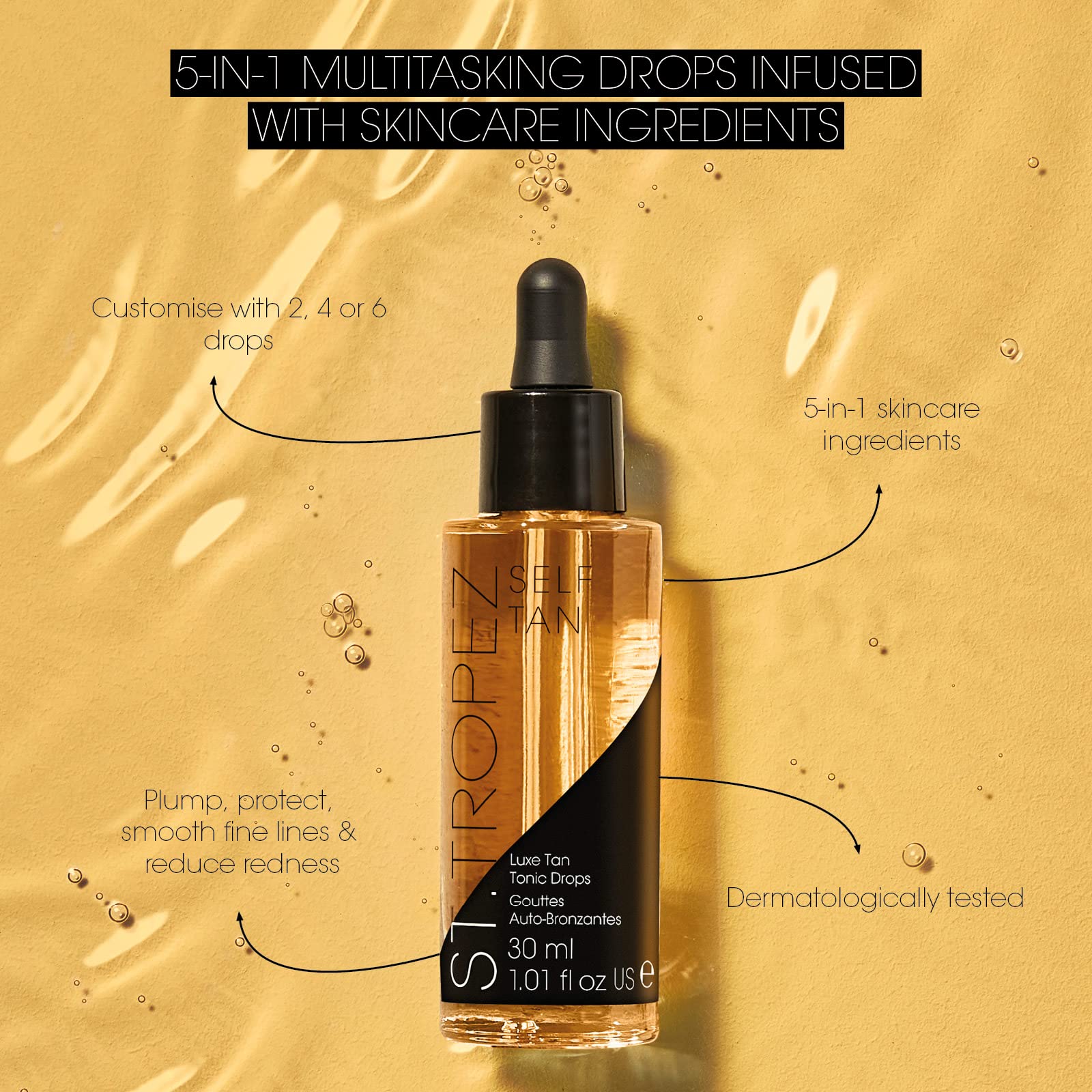 St. Tropez 5-in-1 self tanning drops packaging detail
