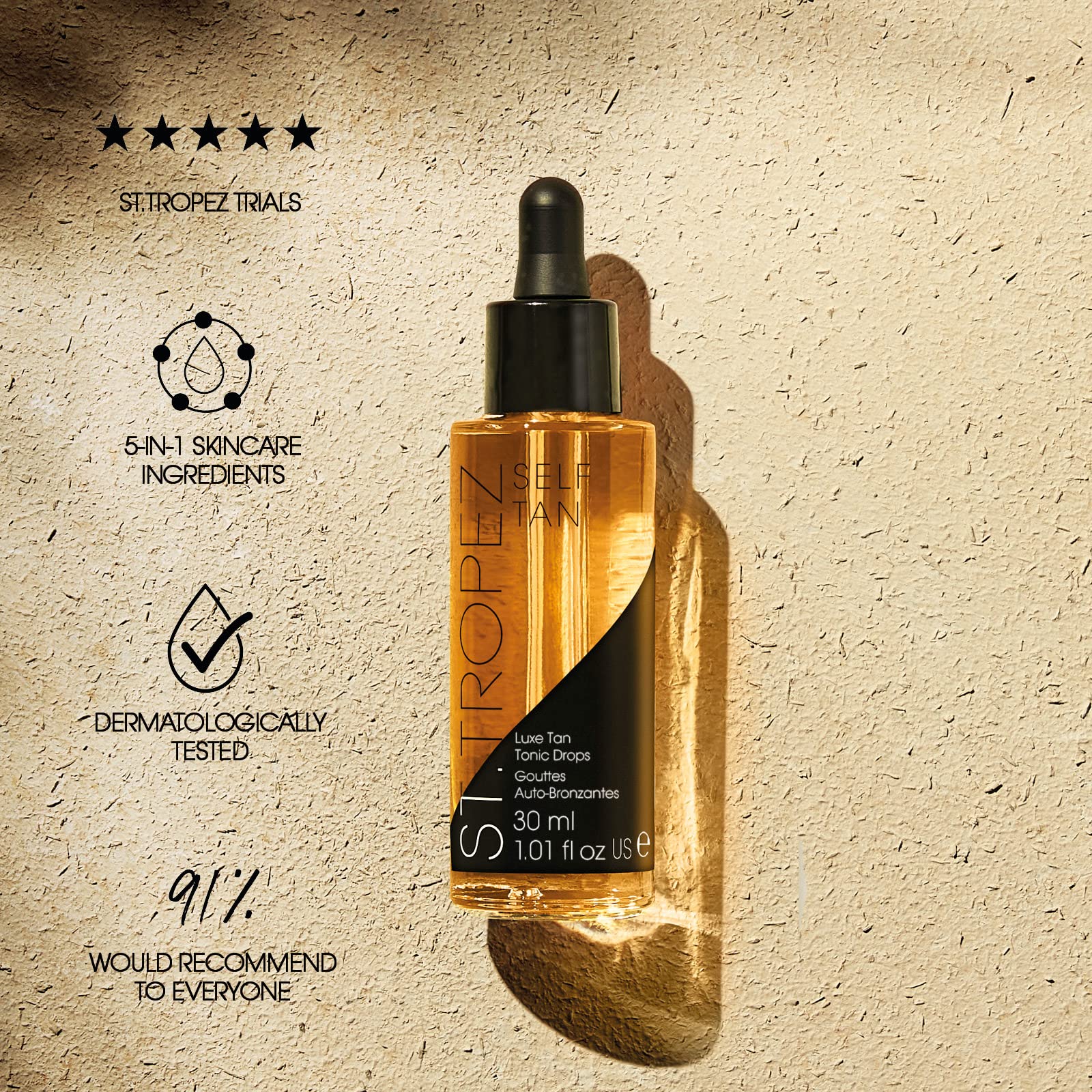 Application of St. Tropez Luxe Tan Tonic Glow Drops with moisturizer