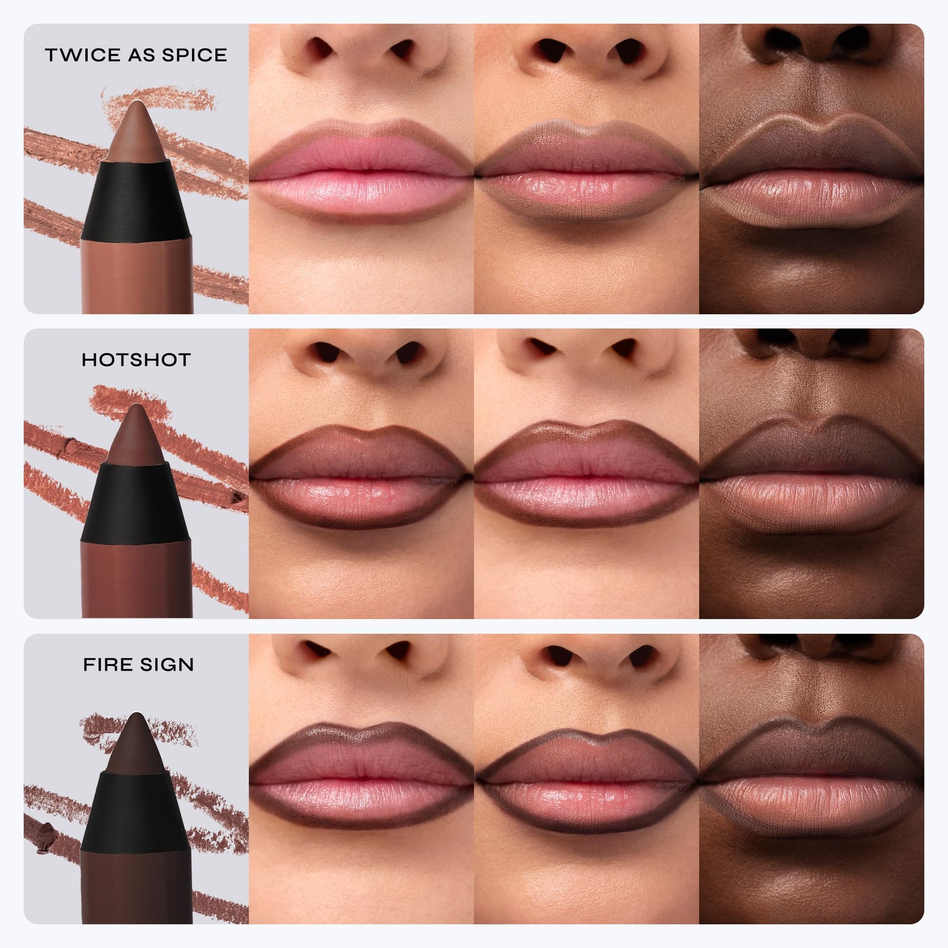 Close up of the creamy tip of the Milani plumping lip pencil demonstrating the warm nude brown shade texture.