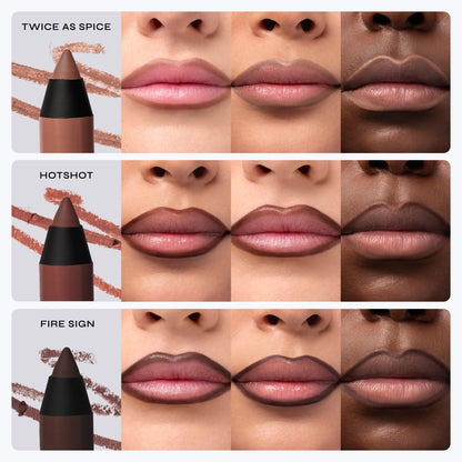 Close up of the creamy tip of the Milani plumping lip pencil demonstrating the warm nude brown shade texture.