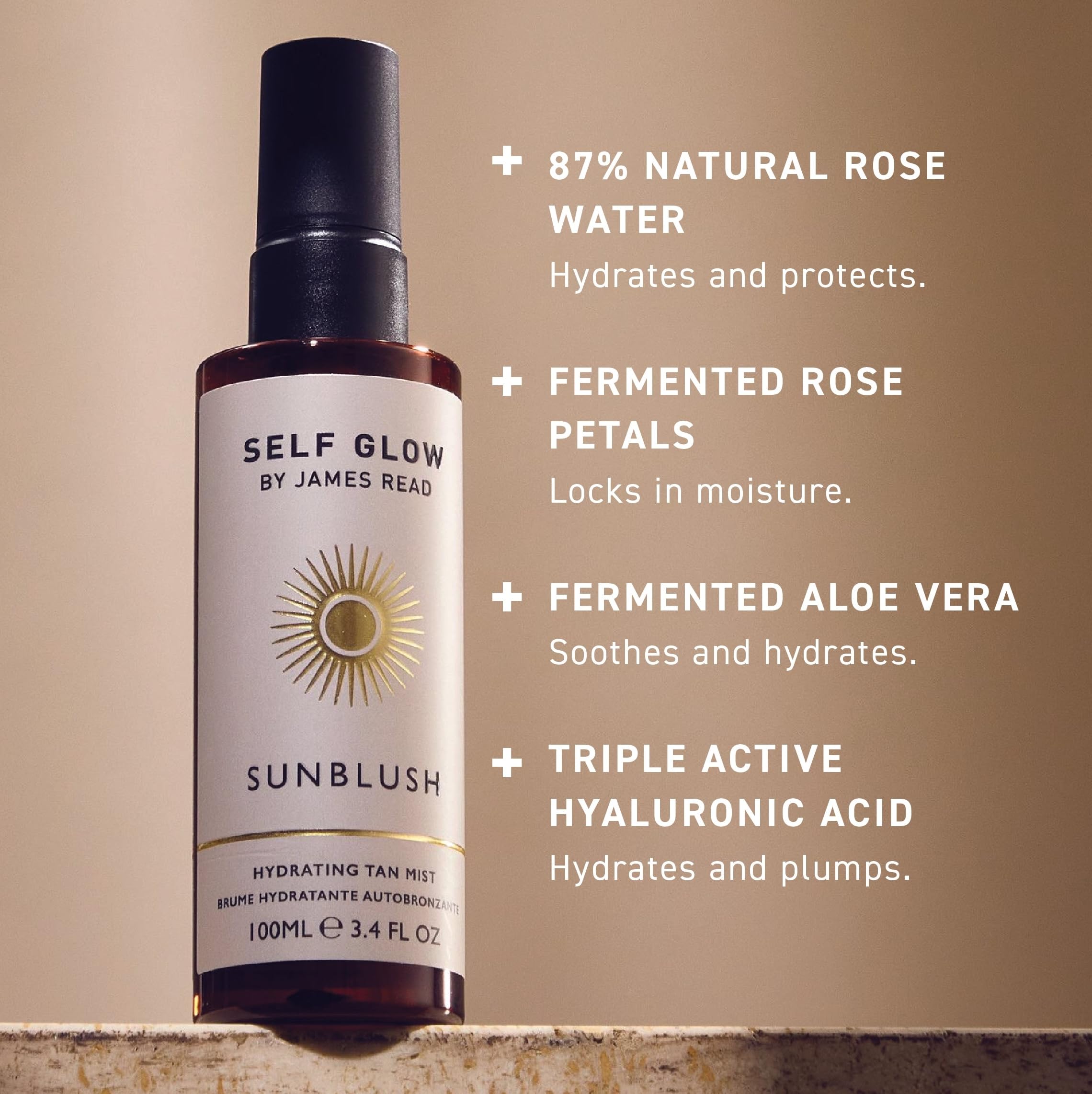 Lifestyle shot of Self Glow by James Read face tanning mist